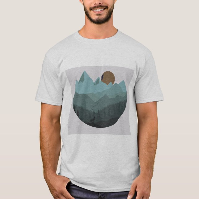 Wolf und Berge Moderne Kunst  T-Shirt (Vorderseite)