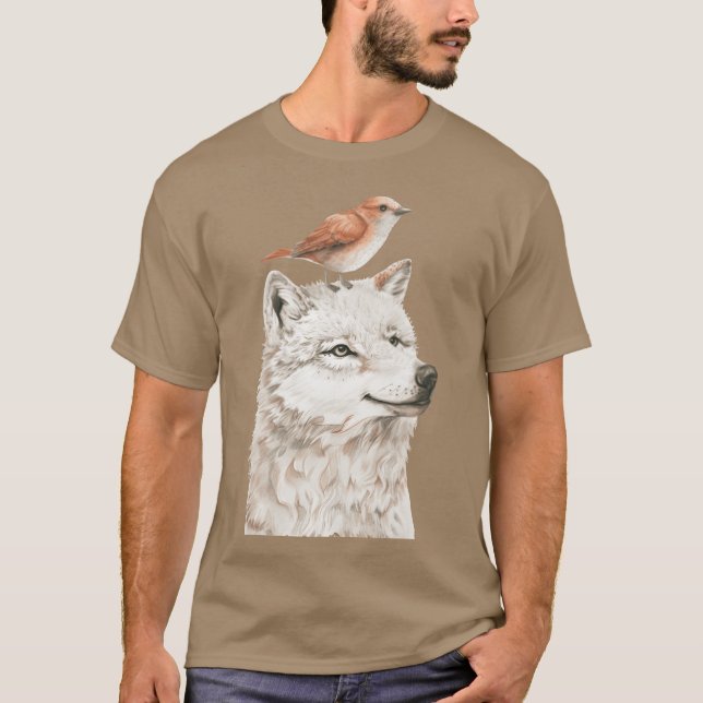 Wolf und Bird Freund T-Shirt (Vorderseite)