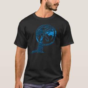 Wolf und Drachenblauer T - Shirt