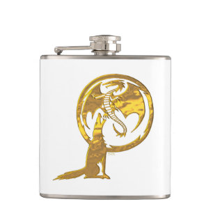 Wolf und Dragon goldfarbene Flasche Flachmann