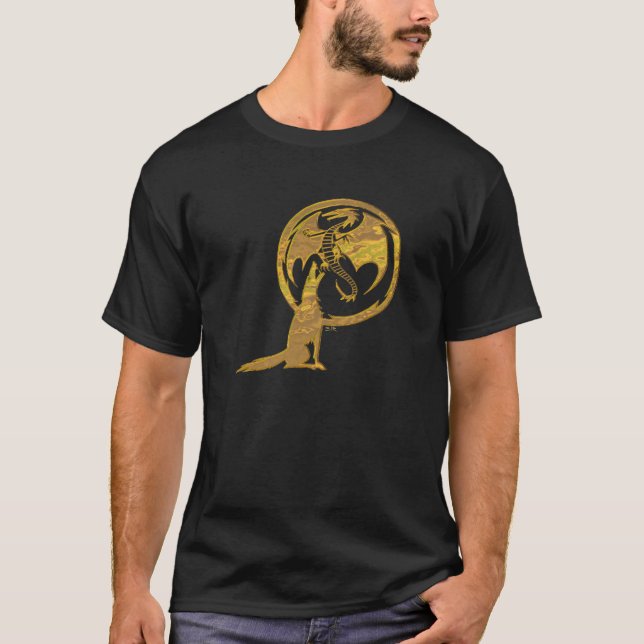 Wolf und Dragon goldfarbene Männer, schwarzer T -  T-Shirt (Vorderseite)