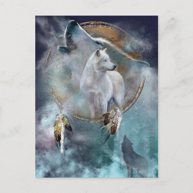 Wolf und Dreamcatcher Postkarte (Vorderseite)