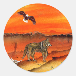 Wolf und Eagle Runder Aufkleber
