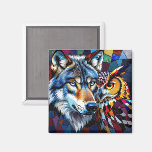 Wolf und Eule Lebendig und Bunt Magnet