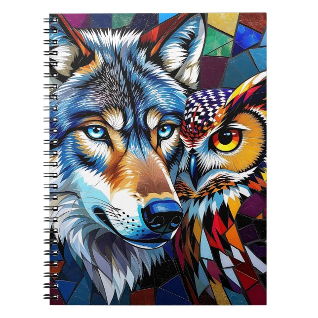 Wolf und Eule Lebendig und Bunt Notizblock (Vorderseite)