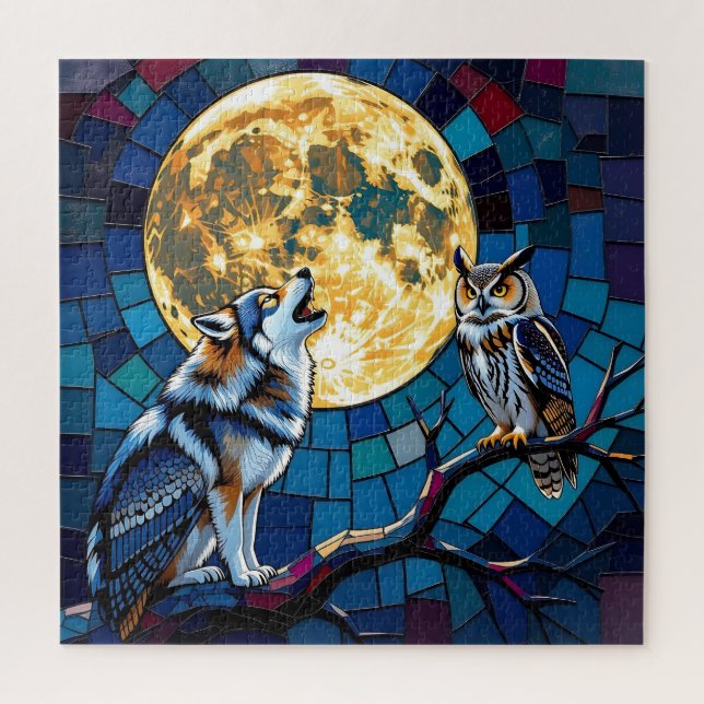 Wolf- und Eulen-Mosaik-Kunst Puzzle (Vertikal)