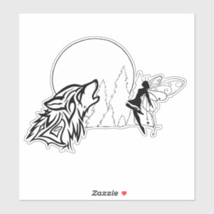 Wolf und Fairy, kundenspezifisch geschnitten Vinyl Aufkleber
