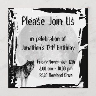 Wolf und Full Moon Gothic zum Geburtstag Einladung