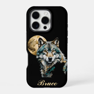 Wolf und Goldmond *Personalisieren* iPhone 16 Pro Hülle