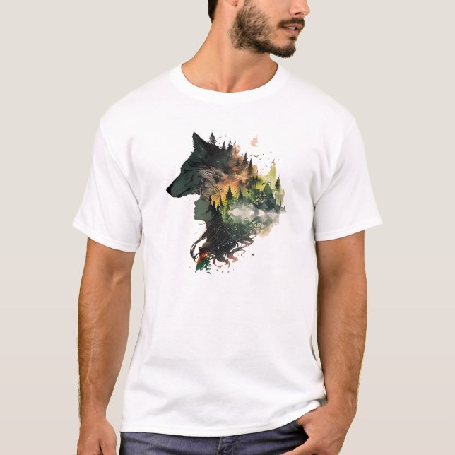 Wolf und indianisches Mädchen T-Shirt (Vorderseite)