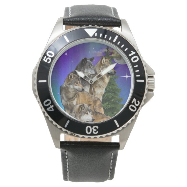 Wolf und Mond Armbanduhr (Vorderseite)