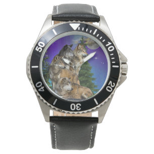 Wolf und Mond Armbanduhr