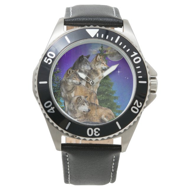 Wolf und Mond Armbanduhr (Vorderseite)