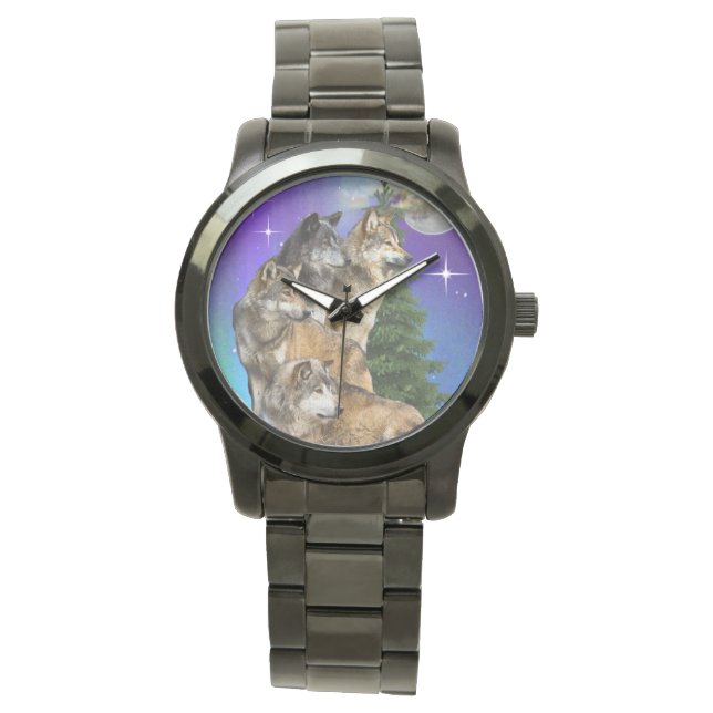 Wolf und Mond Armbanduhr (Vorderseite)