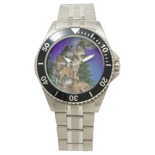 Wolf und Mond Armbanduhr