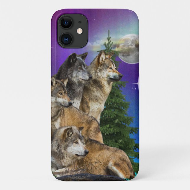 Wolf und Mond Case-Mate iPhone Hülle (Rückseite)