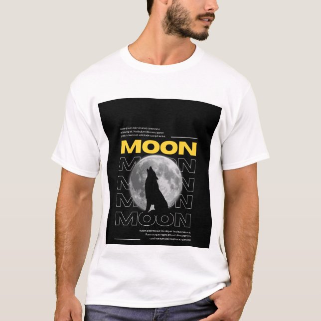 Wolf und Mond Design T-Shirt (Vorderseite)
