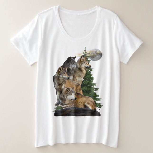 Wolf und Mond Große Größe T-Shirt (Design vorne)