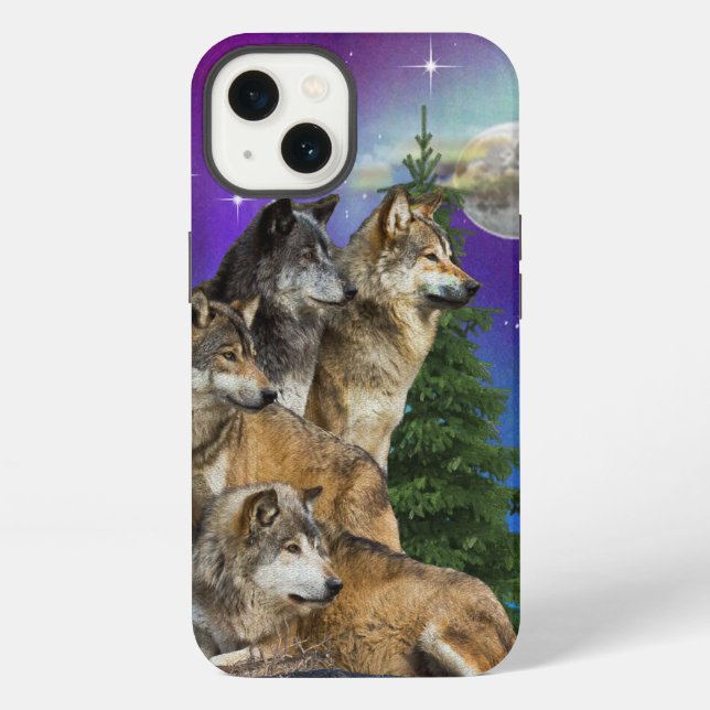 Wolf und Mond iPhone Hülle (Rückseite)