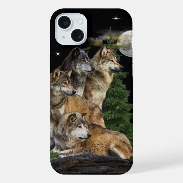 Wolf und Mond iPhone Hülle (Rückseite)