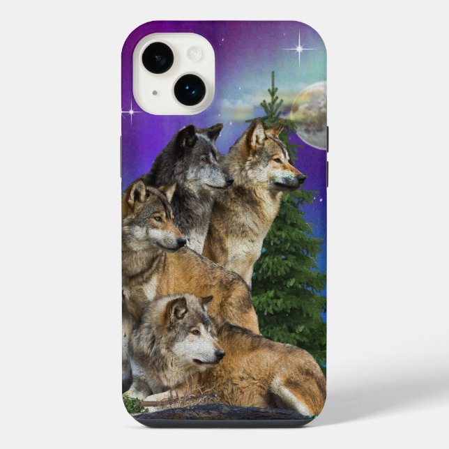 Wolf und Mond iPhone Hülle (Rückseite)