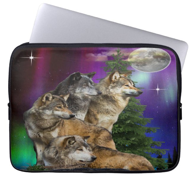 Wolf und Mond Laptopschutzhülle (Vorderseite)