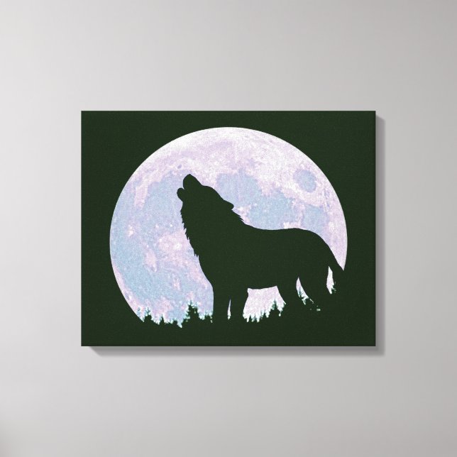 Wolf und Mond Leinwanddruck (Vorderseite)