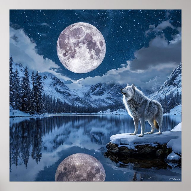 Wolf und Mond Poster (Vorne)