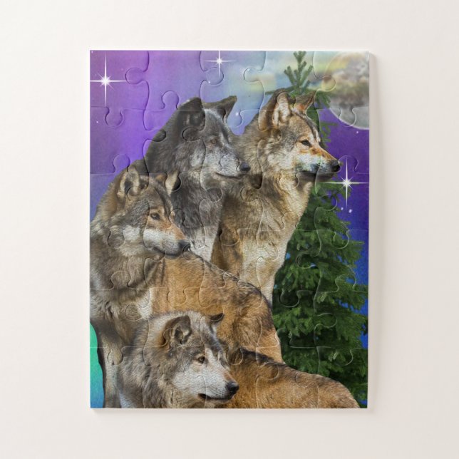 Wolf und Mond Puzzle (Vertikal)