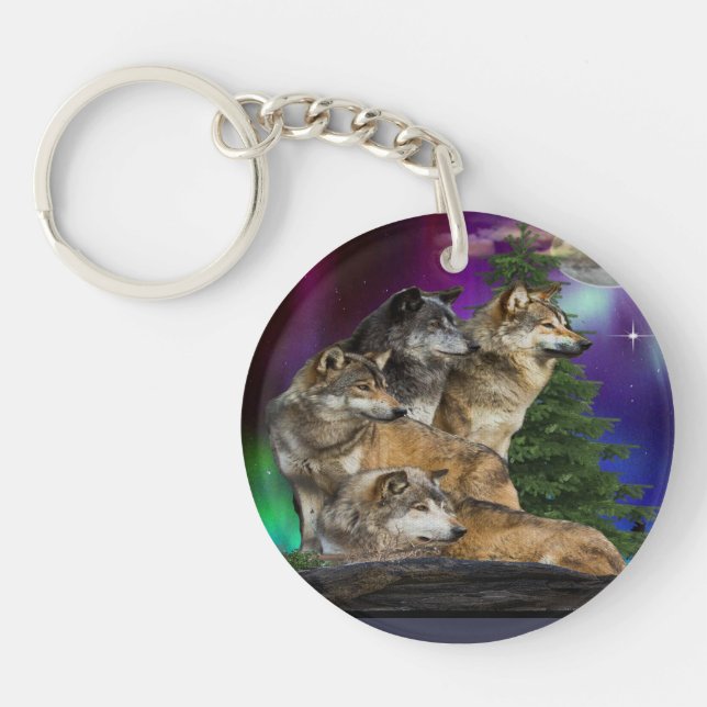 Wolf und Mond Schlüsselanhänger (Vorderseite)
