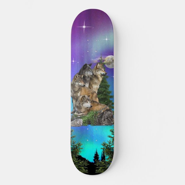 Wolf und Mond Skateboard (Vorderseite)