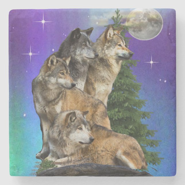 Wolf und Mond Steinuntersetzer (Vorderseite)