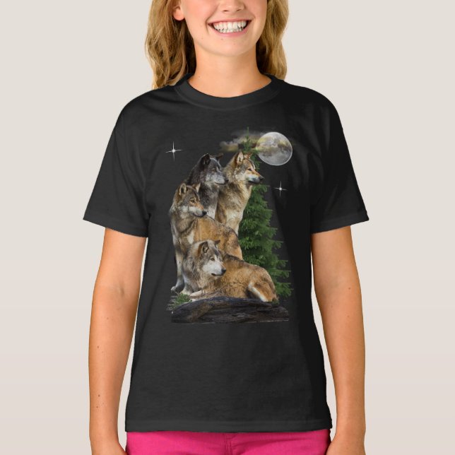 Wolf und Mond T-Shirt (Vorderseite)