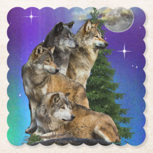 Wolf und Mond Untersetzer