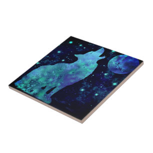 Wolf und Moon Keramik Tile Fliese