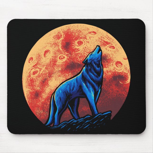 Wolf und Moon-Maus-Pad Mousepad (Vorne)