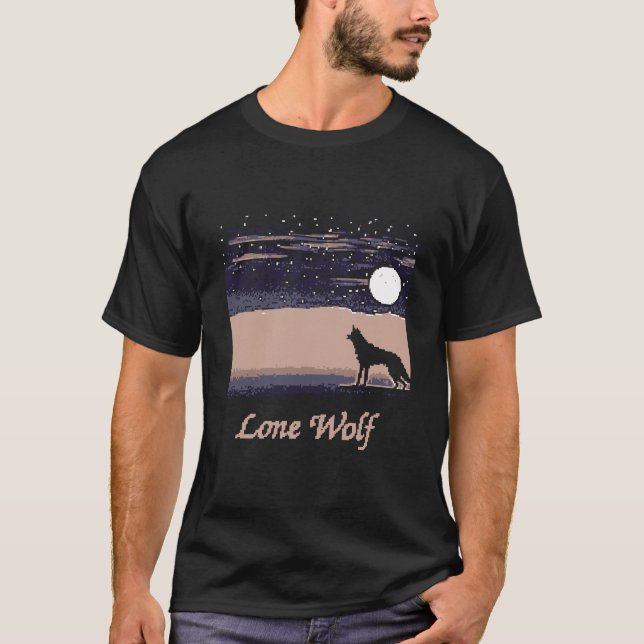 Wolf und Moon Pixel Art T - Shirt (Vorderseite)