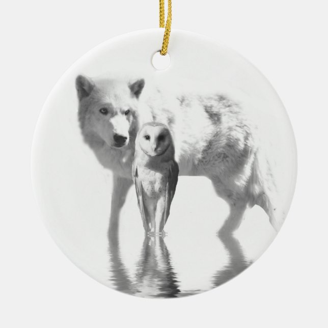 Wolf und Owl Keramik Ornament (Vorne)