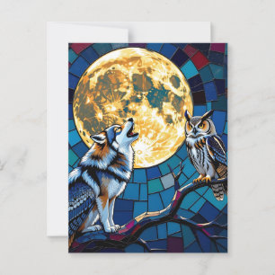 Wolf und Owl Mosaik Art   Sprichwort Hi Postkarte