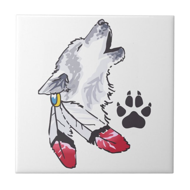Wolf und Paw Print Fliese (Vorderseite)