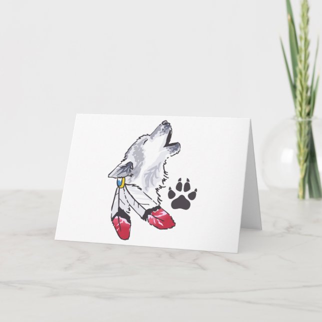 Wolf und Paw Print Karte (Vorderseite)