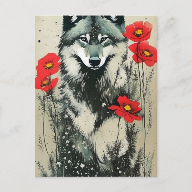 Wolf und Poppies Postkarte (Vorderseite)