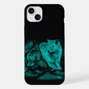 Wolf und Rabe in der Nacht iPhone 15 Plus Hülle