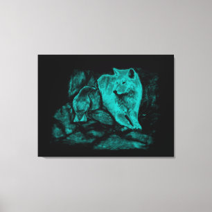 Wolf und Rabe in der Nacht Leinwanddruck