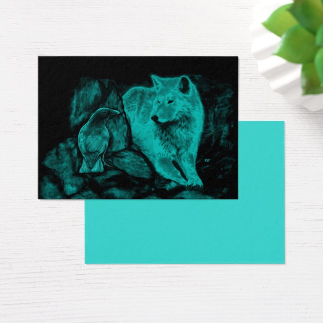 Wolf und Raven in der Nacht (Schreibtisch)