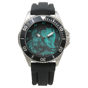 Wolf und Raven in der Nacht Armbanduhr