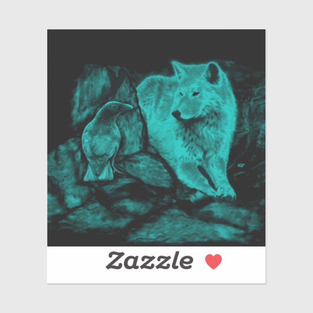 Wolf und Raven in der Nacht Aufkleber (Blatt)