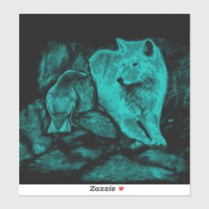 Wolf und Raven in der Nacht Aufkleber