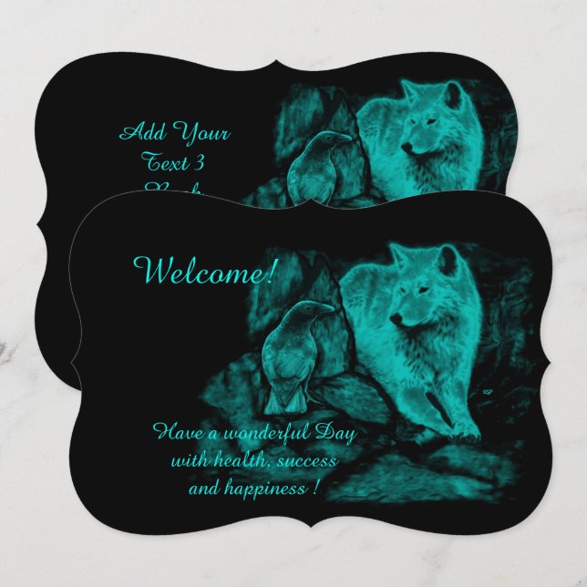 Wolf und Raven in der Nacht , Fügen Sie Ihren Text Einladung (Vorne/Hinten)