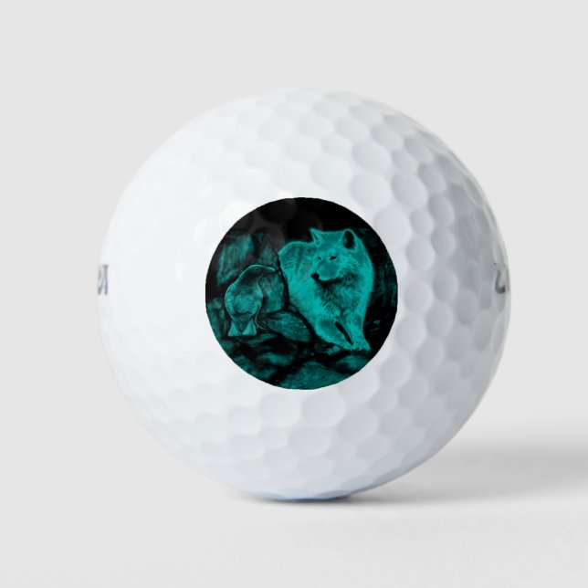 Wolf und Raven in der Nacht Golfball (Vorderseite)